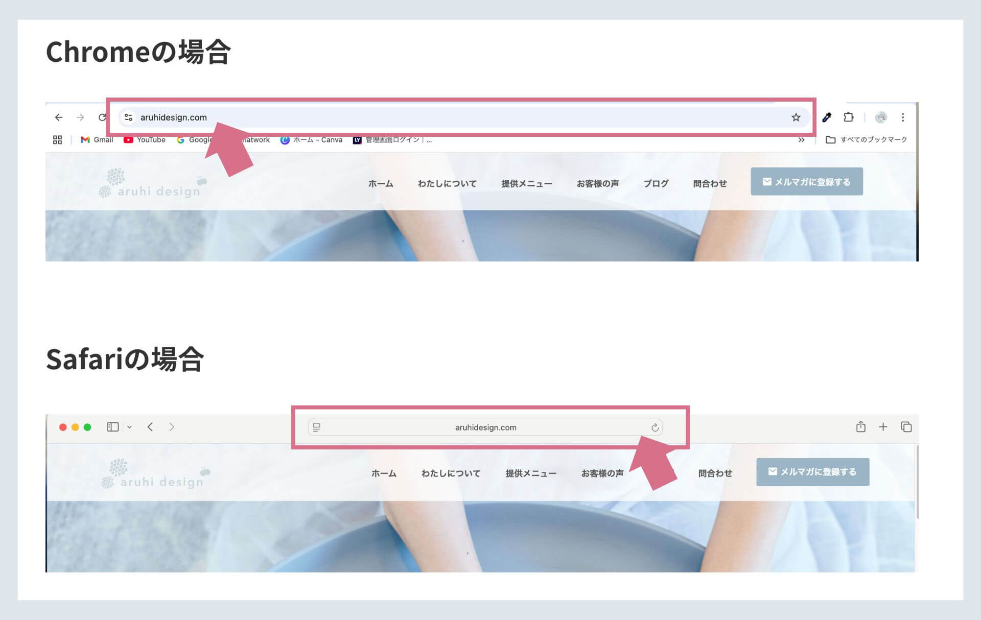 パソコンで見た時のURLの場所